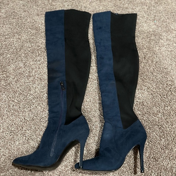 Charles By Charles David Shoes - Charles By Charles David Paso Stretch Faux Suede Over The Knee Boot Navy ,6.5